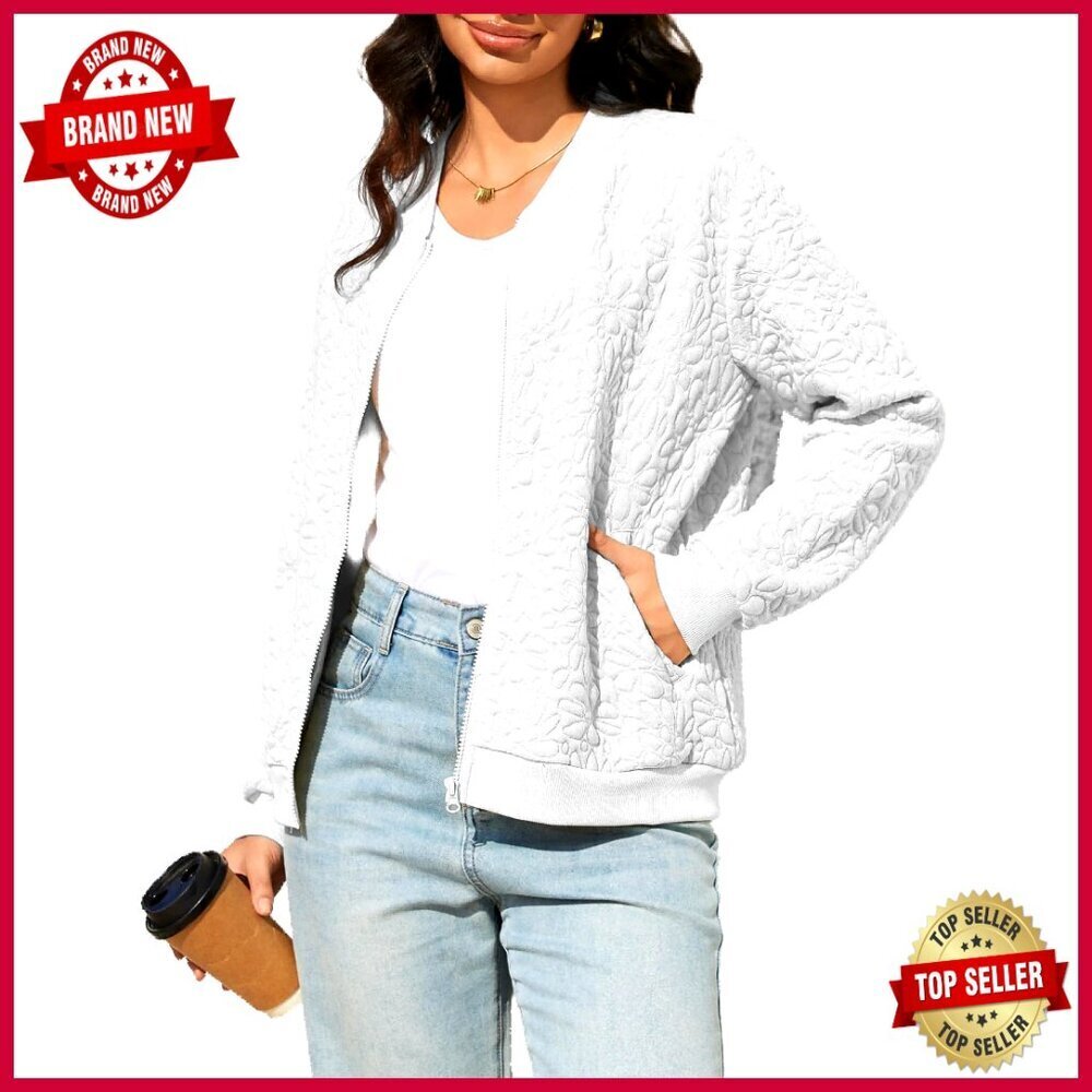 Lightweight Jacquard Zip Up Cardigan Jacket with Pockets Long Sleeve